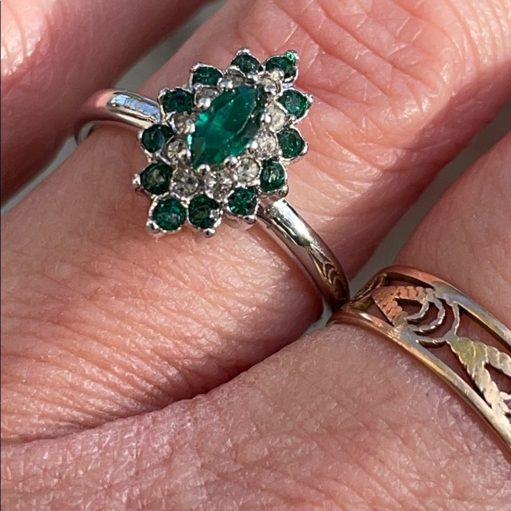 New vintage 14k gold electroplate ring/ emeralds